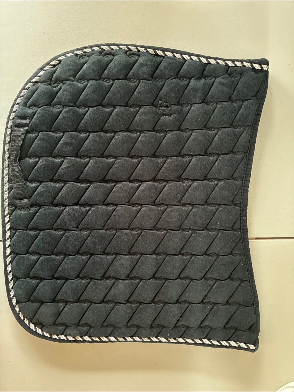 Black Quilted Jump Saddle Pad with Silver/White/Black Rope Trim